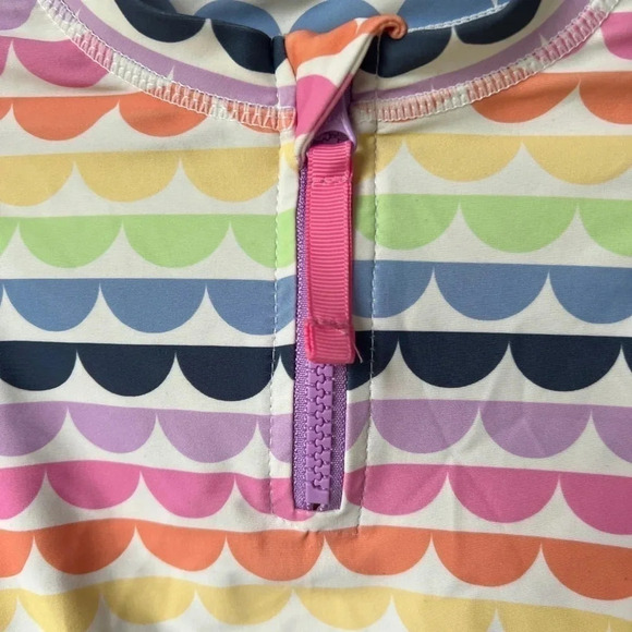 Ruffle Butts rashguard toddler girl scalloped rainbow long sleeve swimsuit top - Picture 2 of 5